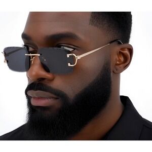Men Sunglasses Fashion Designer Rimless Square Frame Shades Retro Diamond‎ Cut